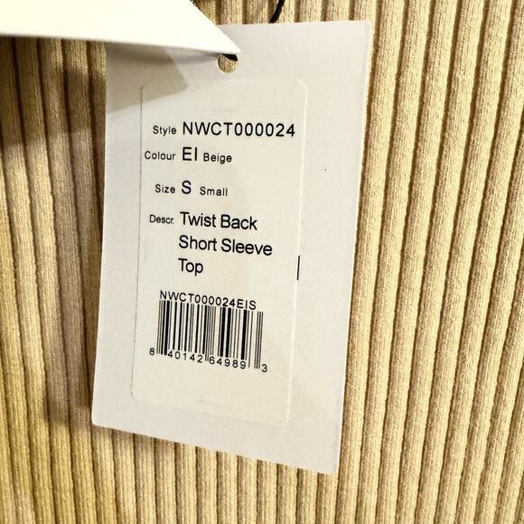 NWT NAADAM Twist Back Short Sleeve Top Beige Cashmere & Silk Blend Ribbed Small - Picture 9 of 10